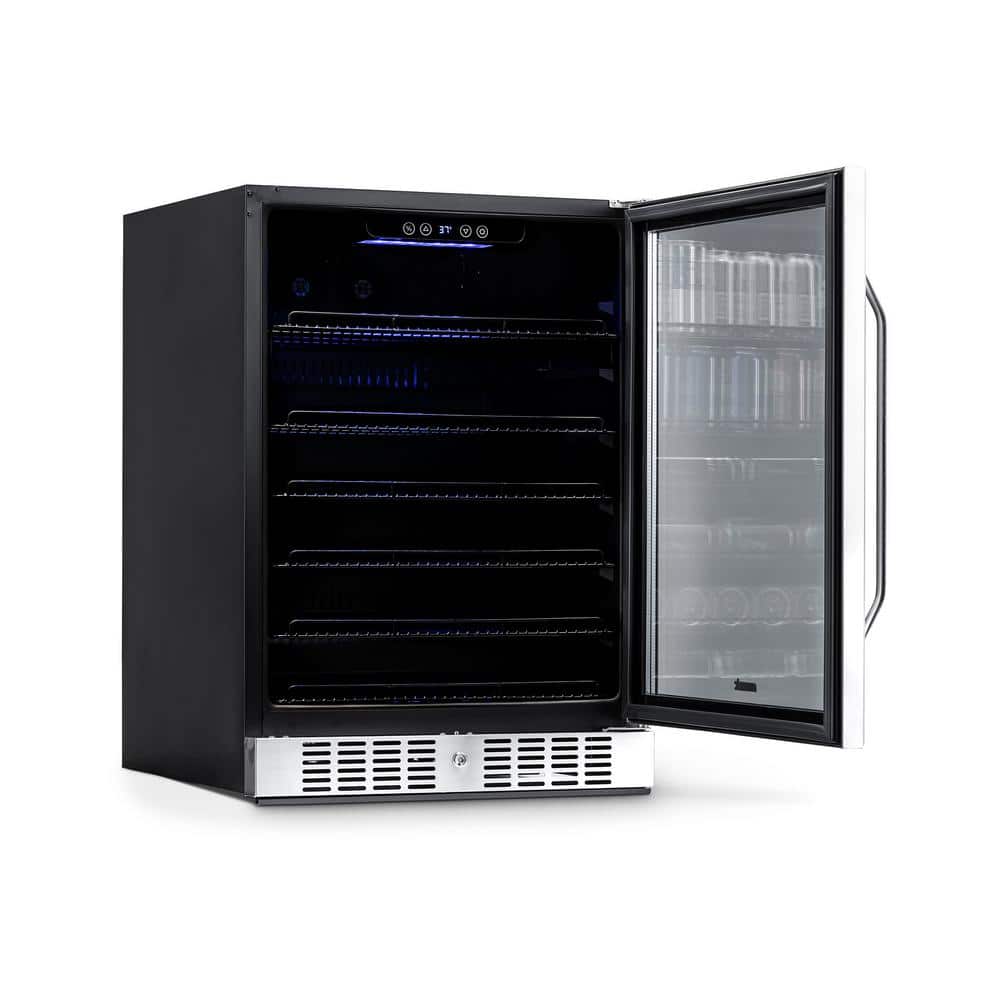 Stainless Steel 177-Can Beverage Fridge with Glass Door