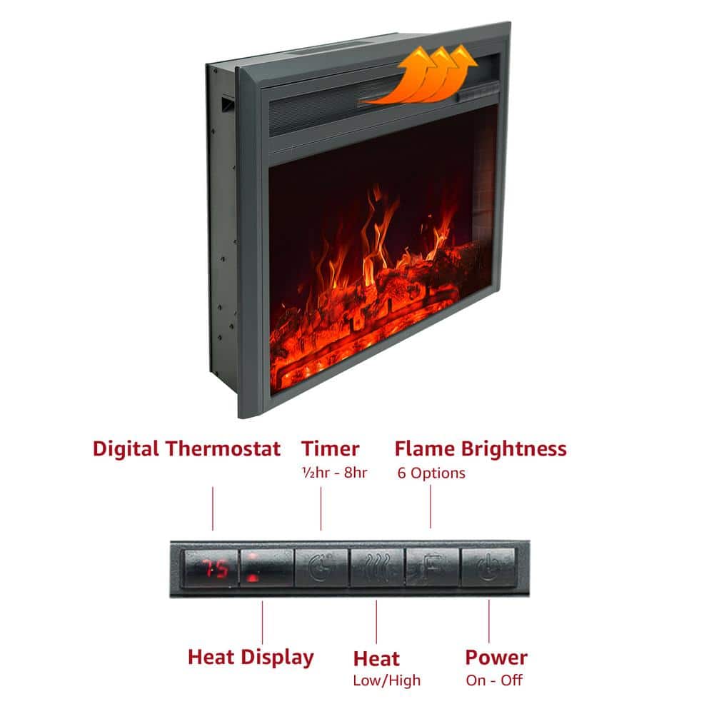 Black Steel 28" Electric Fireplace Insert with Remote