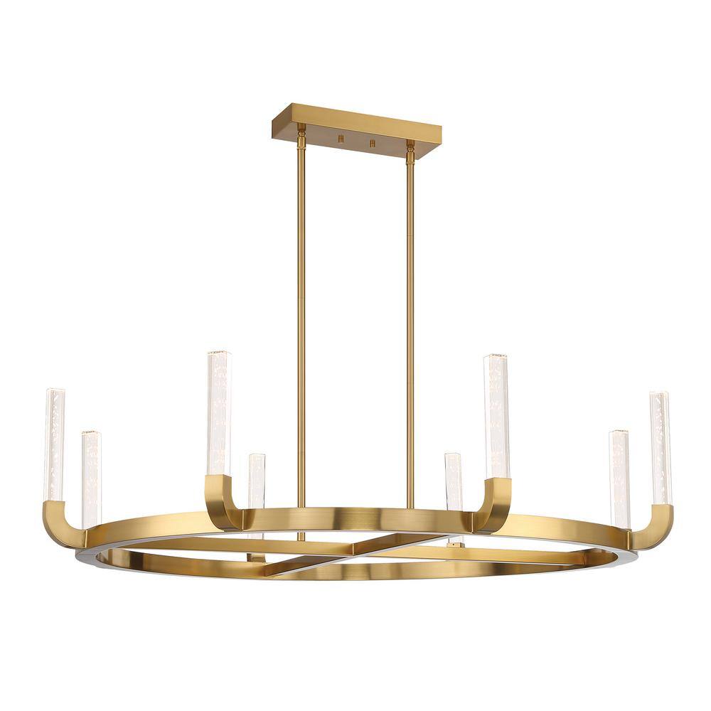 Warm Brass 8-Light LED Linear Chandelier with Clear Seeded Acrylic Shades