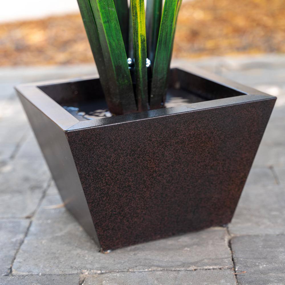 Tall Black and White Metal Multi-Tiered Flower Water Fountain with LED Lights