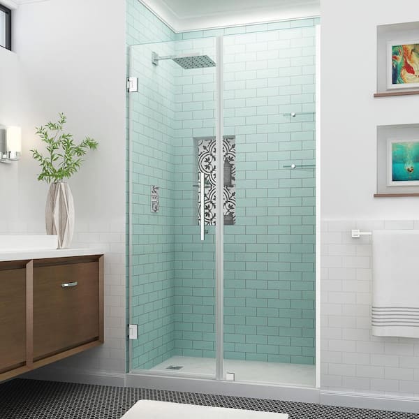 Aston Belmore GS 43.25 in. to 44.25 in. x 72 in. Frameless Hinged Shower Door with Glass Shelves in Chrome