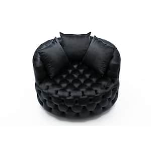 Black Velvet Swivel Tufted Accent Barrel Chair