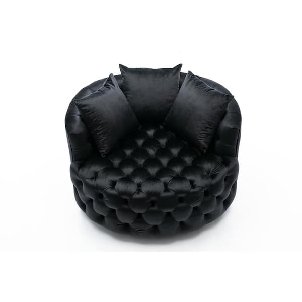 Unbranded Black Velvet Swivel Tufted Accent Barrel Chair