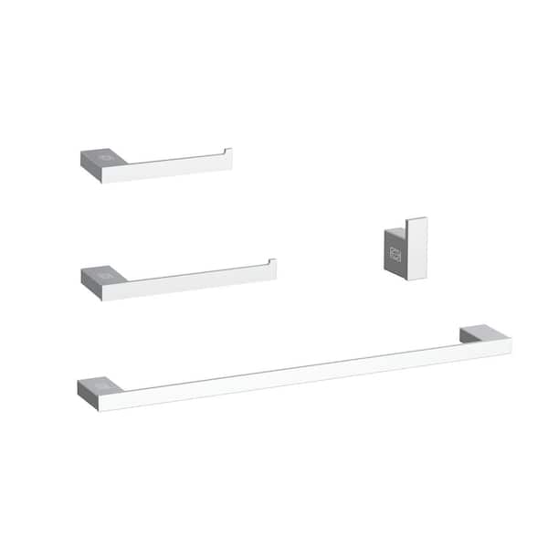 Unbranded Timeless Home 4-Piece Bath Hardware Set with Toilet Paper Holder Towel Rods and Robe Hook in Chrome