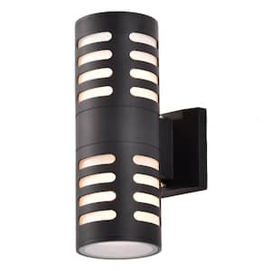 11.75 in. 2-Light Black Die-Cast Aluminum Cylinder Outdoor Wall Sconce