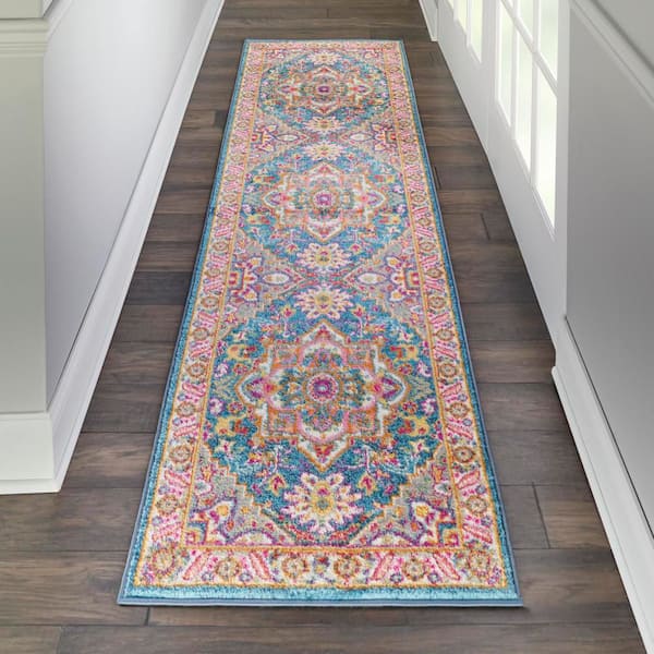 Passion Teal/Multicolor 2 ft. x 8 ft. Persian Modern Kitchen Runner Area Rug