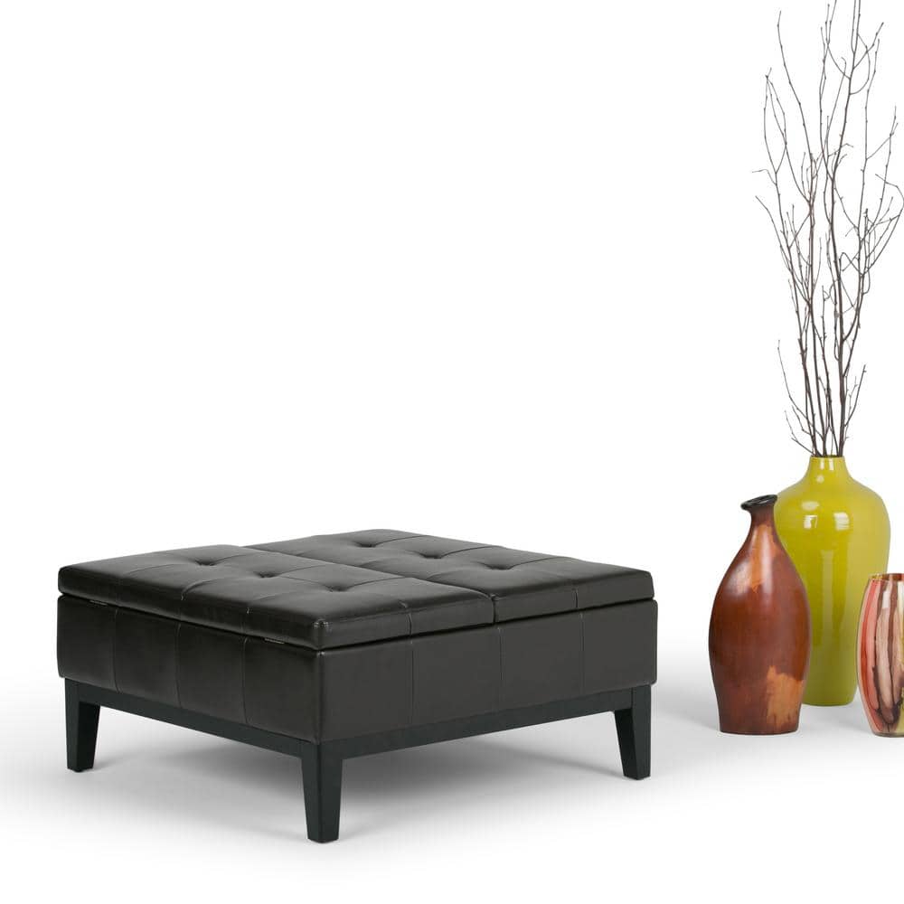 Tanner's Brown Faux Leather Tufted Storage Ottoman