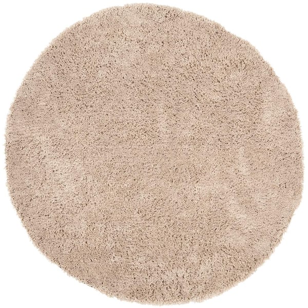 Classic Shag Ultra Taupe 4 ft. x 4 ft. Round Solid Area Rug