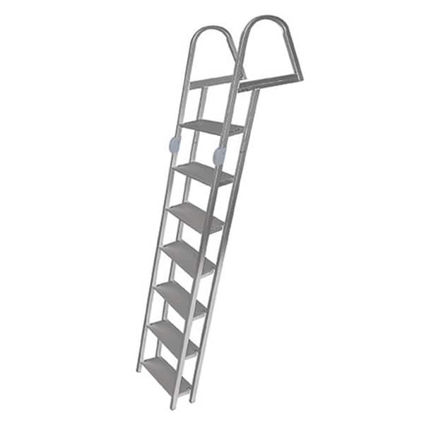 Tommy Docks 7-Step 16-in. Wide Aluminum Angled Boat Dock Ladder with Tapered Steps for Seawalls and Stationary Dock Systems