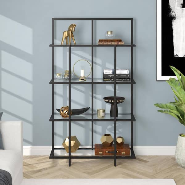 72 in. Brass/Clear Metal 6-shelf Etagere Bookcase with Open Back