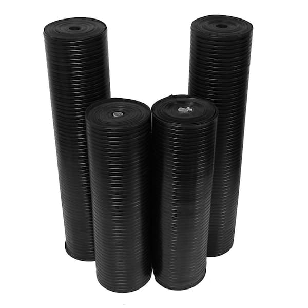 Rubber-Cal Corrugated Wide Rib 4 ft. x 4 ft. Black Rubber Flooring (16 sq. ft.)