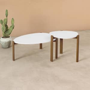 Gales 32.44 in. Matte White Round MDF Coffee Table with 18.11 in. End Table