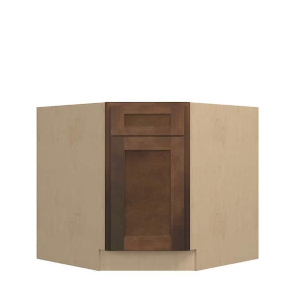 Kunal Kitchens Amherst Shaker 36 in. W x 34.5 in. H x 24 in. D in Walnut Plywood Un-Assembled Sink Corner Diagonal Base Cabinet