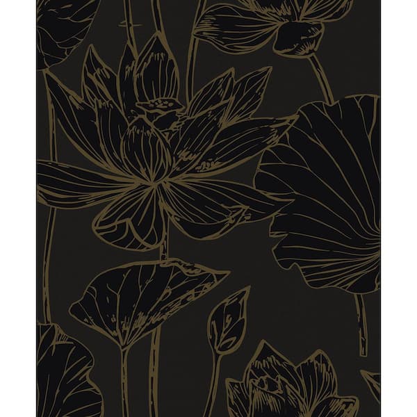 57.5 sq. ft. Graphite and Metallic Bronze Viola Floral Unpasted Nonwoven Paper Wallpaper Roll