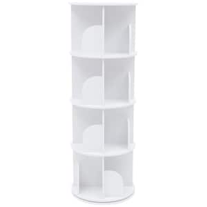 15.7 in. White Rotating Bookshelf 360° Display Floor Standing Nordic 4-Shelf Bookcase