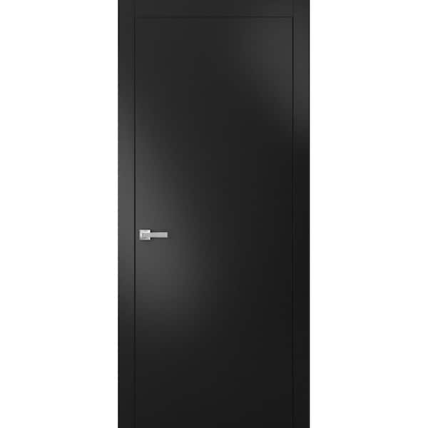 0010 30 in. x 84 in. Right-Hand/Inswing Solid Black Matte Wood Single Prehung Interior Door with Hardware