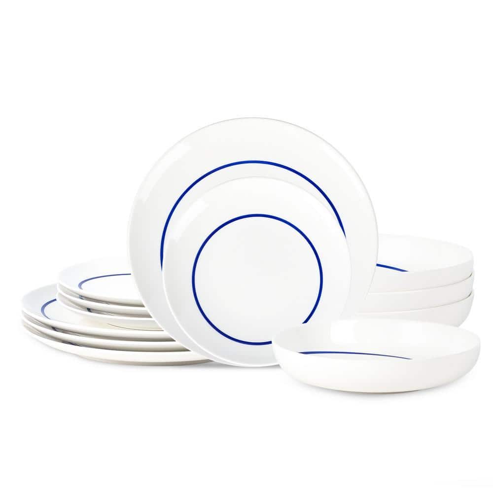 STONE LAIN Luna 12-Piece Blue Porcelain Dinnerware Set (Service for 4)