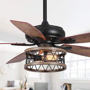 52 in. Indoor Matte Black Ceiling Fan with Remote Control