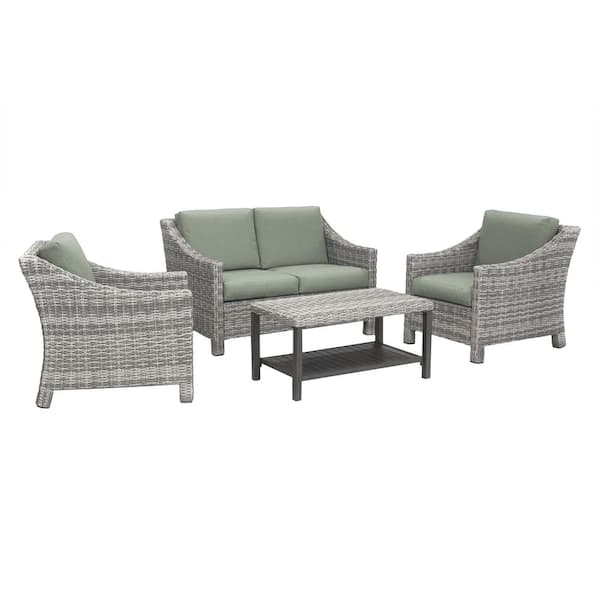 Leisure Made Marietta 4-Piece Wicker Patio Conversation Set with Sunbrella Sage Cushions