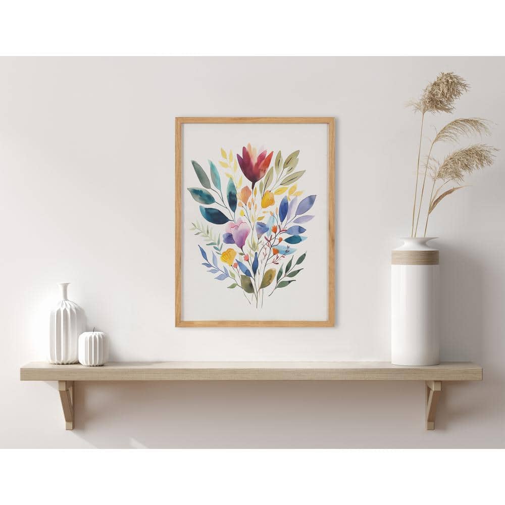 Natural Oak Framed Jewel Tone Botanical Watercolor Print, 12x16