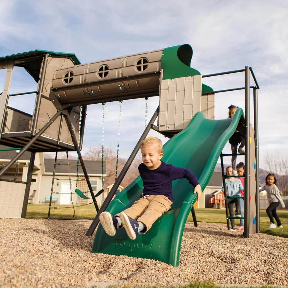 Lifetime Green and Gray Adventure Tunnel Playset with Clubhouse and Slide