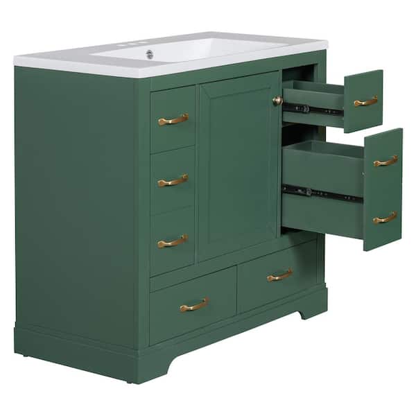36 in. W x 18 in. D x 34.2 in. H Single Sink Freestanding Bath Vanity in Green with White Ceramic Top