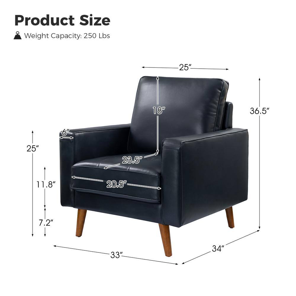 Navy Genuine Leather Mid-Century Modern Accent Chair