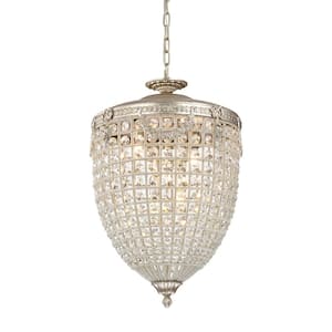 Sonoma 4-Light 17.75 in. Antiqued Silver Glam Chandelier with Crystal Beaded for Living Room