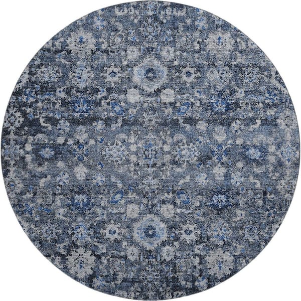 Addison Rugs Mayfield Premium Machine Washable Indoor/Outdoor Geometric AMF651 Blue 8 ft. x 8 ft. Round Rug