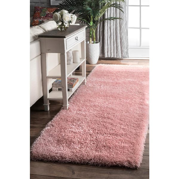 Gynel Solid Shag Baby Pink 3 ft. x 8 ft. Runner