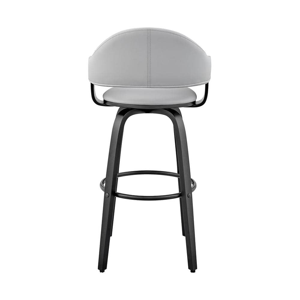 Gray Faux Leather and Black Wood Swivel Bar Stool