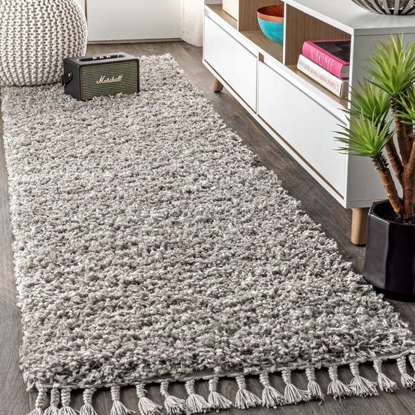 JONATHAN Y Mercer Shag Plush Tassel Grey 2 ft. x 8 ft. Runner Rug