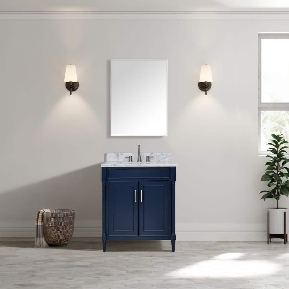 Navy Blue Single Bathroom Vanity with Marble Top