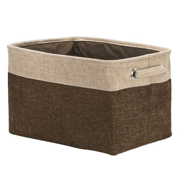 Storage Cubes - Big Collapsible Storage Bins with Dual Handles, Brown 15 in. x 9.5 in. Fabric Decorative Basket Set of 1