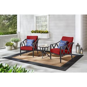 Harmony Hill 3-Piece Black Steel Outdoor Patio Stationary Conversation Set with CushionGuard Chili Red Cushions