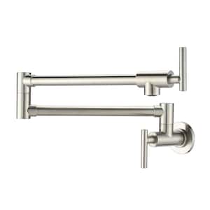 Wall Mounted Pot Filler with Double Handle in Brushed Nickel