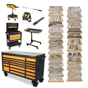 MEGAMOD 72 in. x 25 in. 18-Drawer Mobile Workbench Cabinet with Master Mechanics Tool Set in Foam Trays (1,268-Pieces)