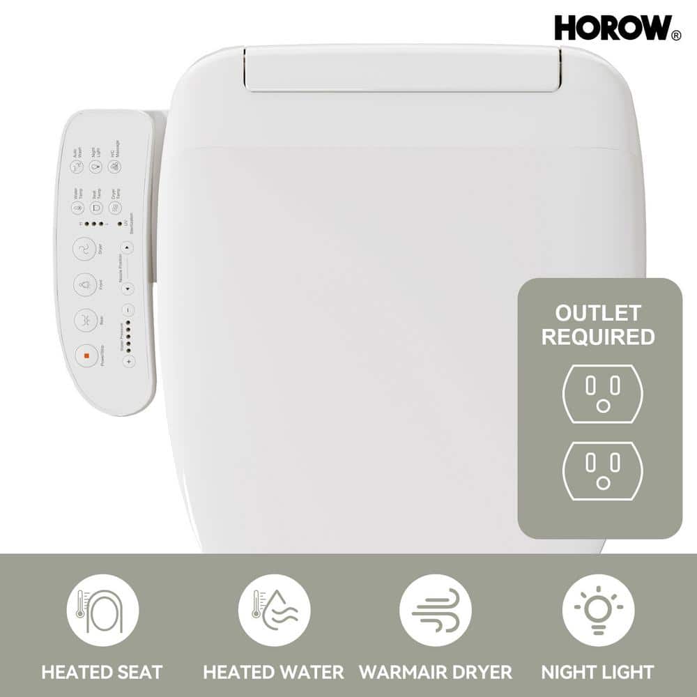 White Smart Bidet Seat with Warm Water and Heated Dryer