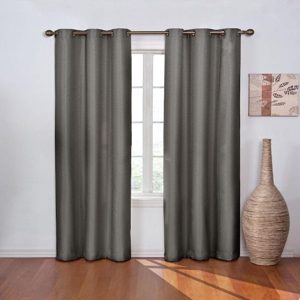 Eclipse Smoke Polyester Floral 42 in. W x 63 in. L Lined Grommet Blackout Curtain