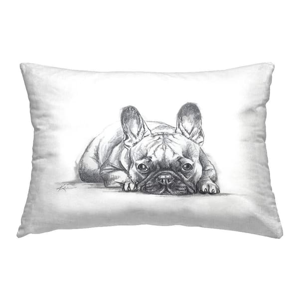 French Bulldog Naptime White Print Polyester 14 in. X 20in. Throw Pillow