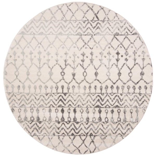 SAFAVIEH Tulum Ivory/Gray 9 ft. x 9 ft. Round Chevron Diamond Tribal Area Rug
