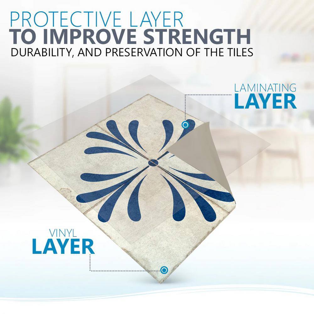 Dark Blue and Cream Vinyl Peel and Stick Tile Stickers, 12x12 Inch
