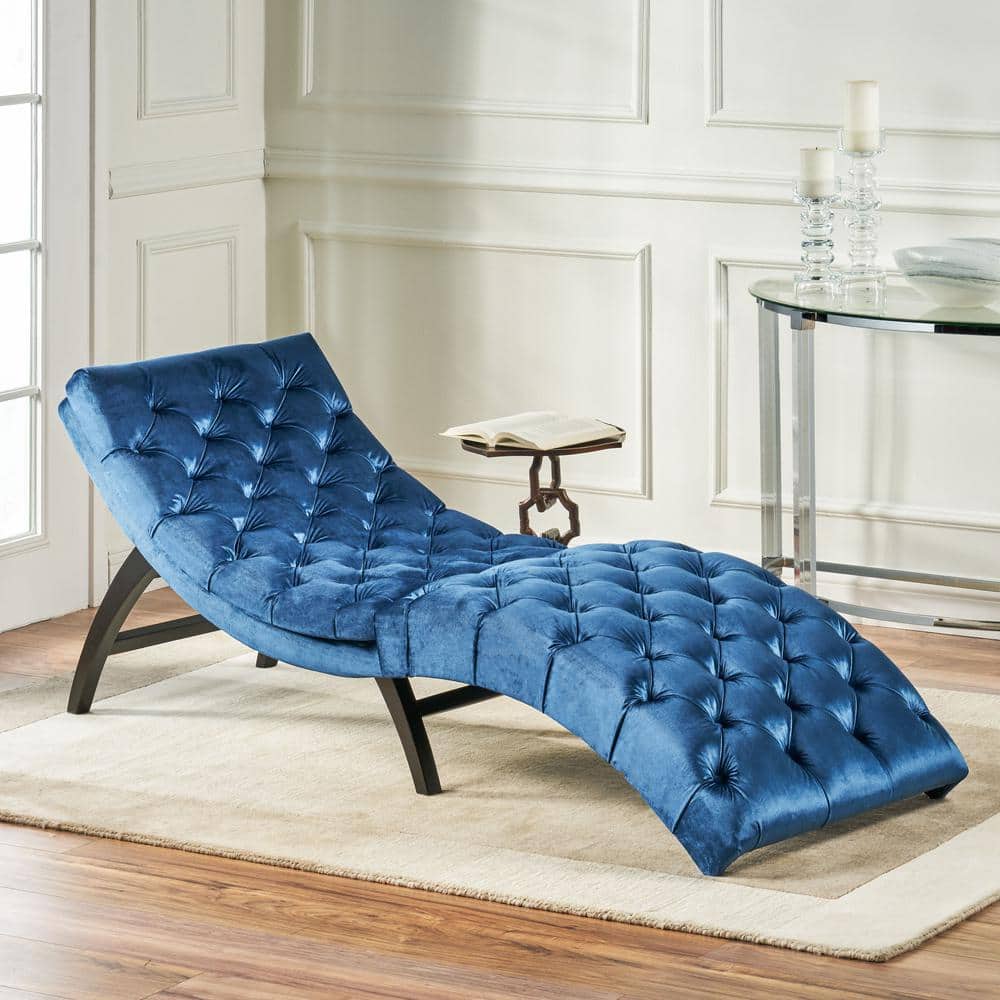 Elegant Gray Velvet Tufted Indoor Chaise Lounge