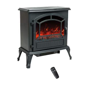 23 in. Freestanding Electric Fireplace in Black with Infrared Remote