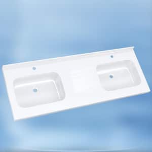 Foia 60 in. W x 22 in. D Solid Surface Rectangular Double Sink Vanity Top with Backsplash Bathroom Countertop in White