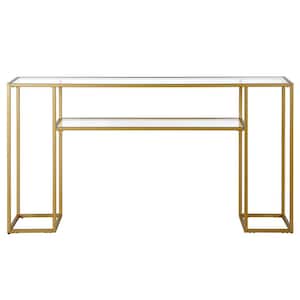 Marilyn 55 in.Brass Rectangular Console Table with Glass Top
