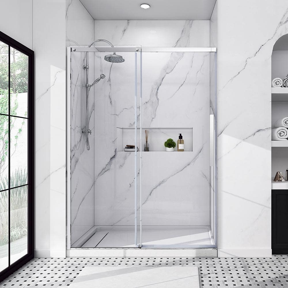 Ren Selections 60 in W x 78-3/4 in H Sliding Shower Door with Premium Satin Nickel Finish, Size: 60 inch 73SGP