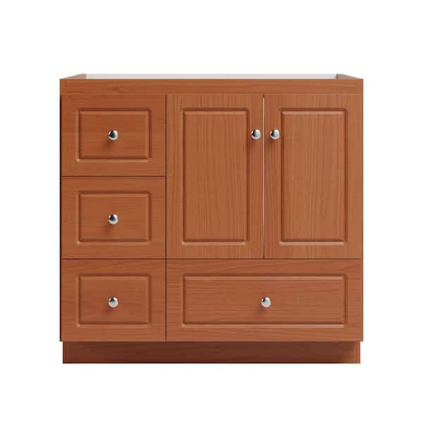 Ultraline 36 in. W x 21 in. D x 34.5 in. H Bath Vanity Cabinet without Top in Medium Alder