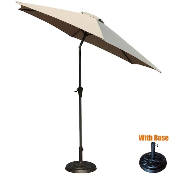 ToolCat 8.8 ft. Aluminum Outdoor Patio Umbrella with 33 lbs. Round Resin Umbrella Base, with Hand Crank Lift in Gray