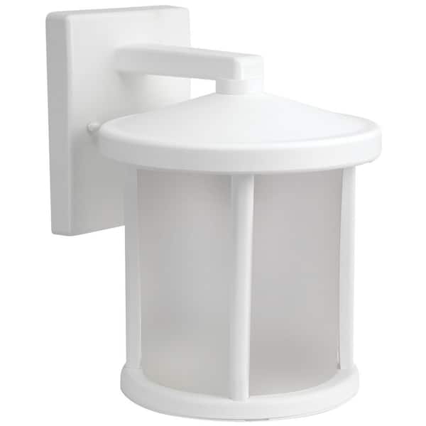 SOLUS Artisan Round Wall Mount 60-Watt Equivalent 800 Lumen White Motion Sensing Dusk-To-Dawn Flood Light No Bulb Included